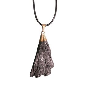Black Tourmaline and Gold Pendant Necklace